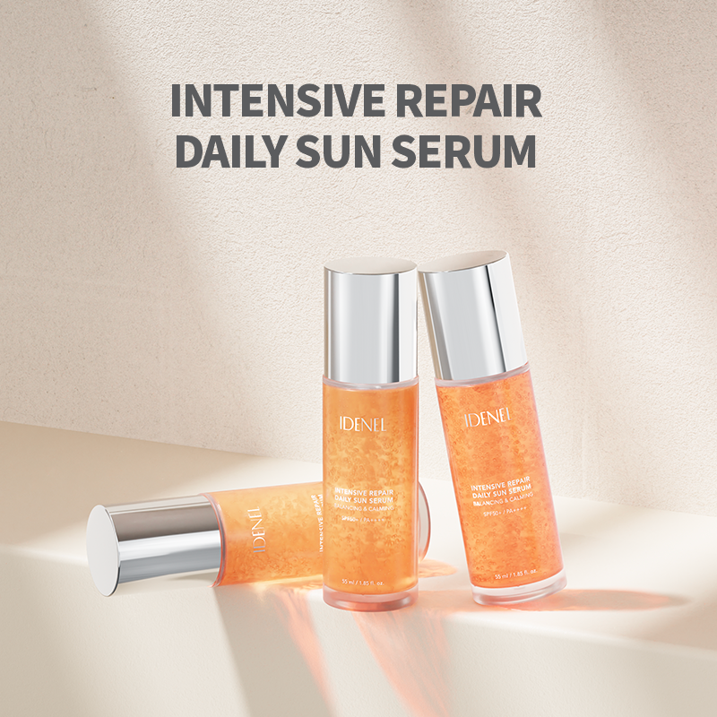 IDENEL 🌞 INTENSIVE REPAIR DAILY SUN SERUM, 3 lightweight bottles for sun protection & skin hydration.